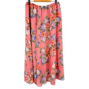 Jones New York Signature Midi Skirt Womens 1X Pink Orange Salmon Floral Silk
